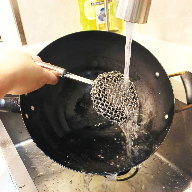 Βούρτσα κατσαρόλας από ανοξείδωτο ατσάλι με μακριά λαβή για τον καθαρισμό κατσαρολών, πιάτων και χυτοσιδήρου