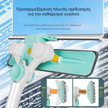 Τηλεσκοπικός χειροκίνητος καθαριστής παραθύρων για εξωτερικό γυαλί σε υψηλά κτίρια, U‑σχήματος σφουγγάρι και σκραπ