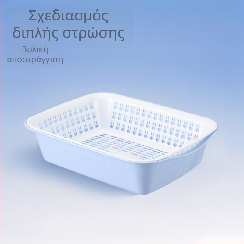 Διπλός κάδος πλυσίματος λαχανικών με αποστράγγιση σε έξι τμήματα, πλαστικό καλάθι πλυσίματος φρούτων και λαχανικών