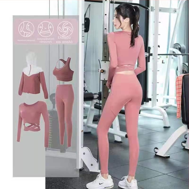 Γυναικείο σετ γιόγκα και fitness – αναπνεύσιμο, γρήγορο στέγνωμα, μακρυμάνικο με κουκούλα, φθινοπωρινό-χειμερινό, 90% πολυεστέρας, 10% ελαστάνη
