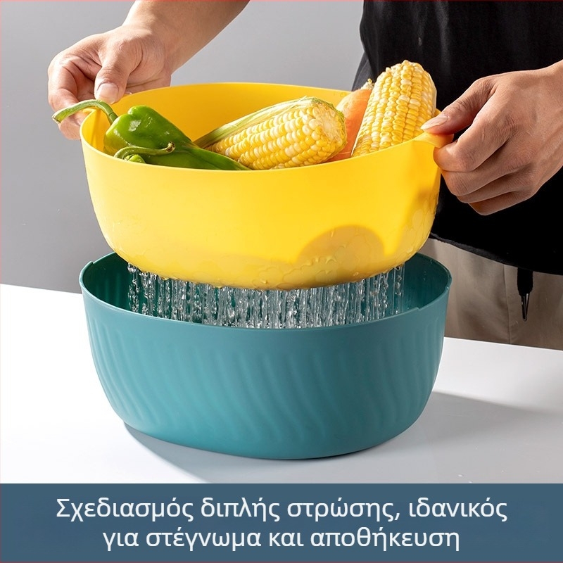 Δημιουργικό πολυλειτουργικό διώροφο καλάθι αποστράγγισης για την κουζίνα — πλαστικό καλάθι αποθήκευσης φρούτων και λαχανικών, πλύσιμο φρούτων και λαχανικών, ξέπλυμα ρυζιού