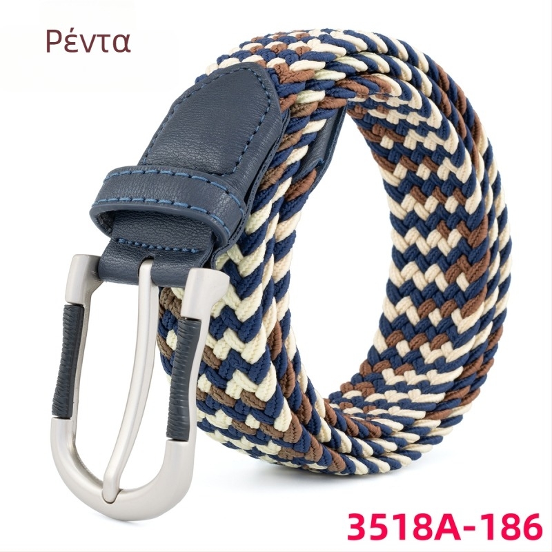 Νέα unisex καθημερινή ελαστική ζώνη από καμβά με αγκράφα με ακίδα και υφαντές ρίγες