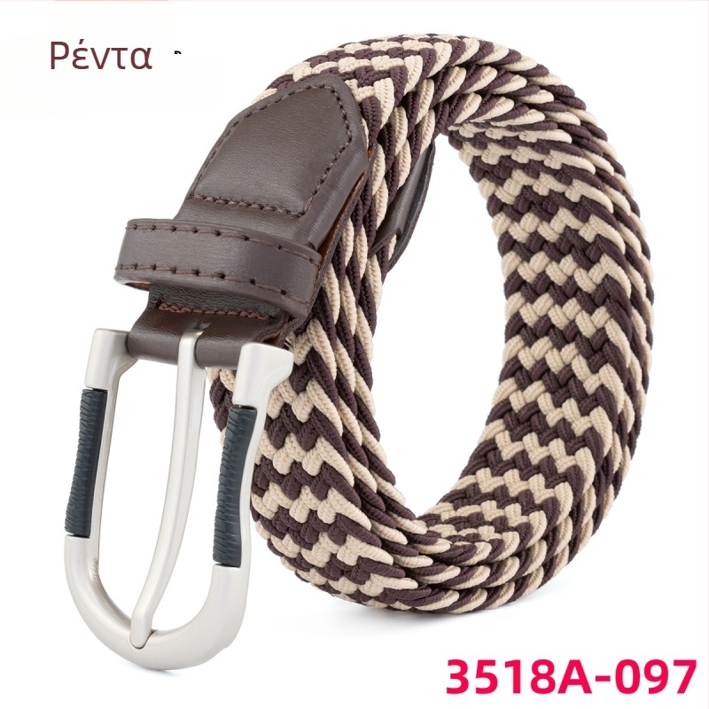 Νέα unisex καθημερινή ελαστική ζώνη από καμβά με αγκράφα με ακίδα και υφαντές ρίγες