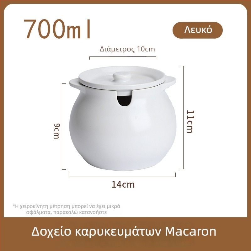 Θερμοανθεκτικό κεραμικό βάζο με δύο λαβές, καπάκι και κουτάλι, για λάδι τσίλι και μπαχαρικά