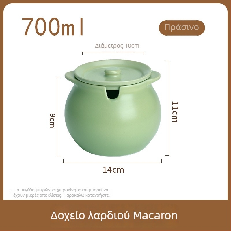 Θερμοανθεκτικό κεραμικό βάζο με δύο λαβές, καπάκι και κουτάλι, για λάδι τσίλι και μπαχαρικά