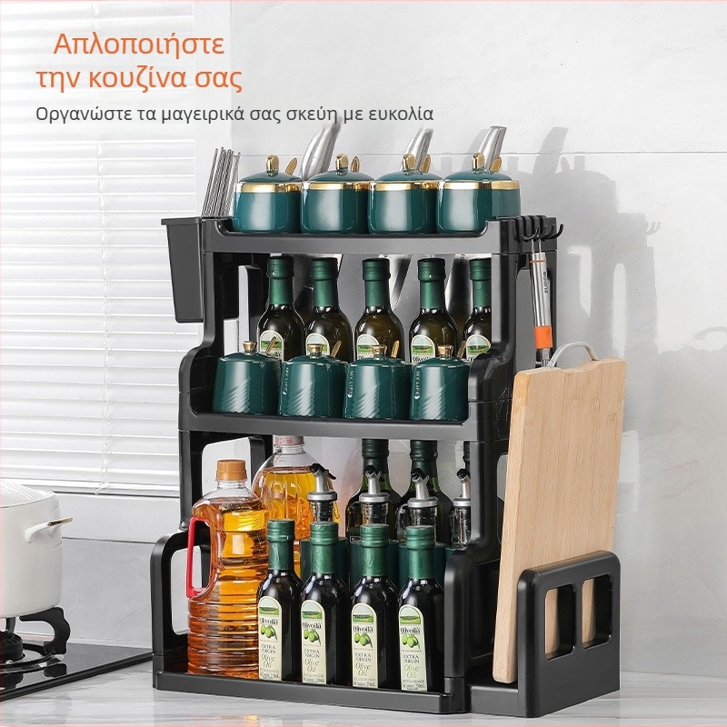 Δάπεδο ράφι κουζίνας με θήκη μπαχαρικών και μαχαίρια, πολυεπίπεδη αποθήκευση επιφάνειας, χωρίς τρύπημα