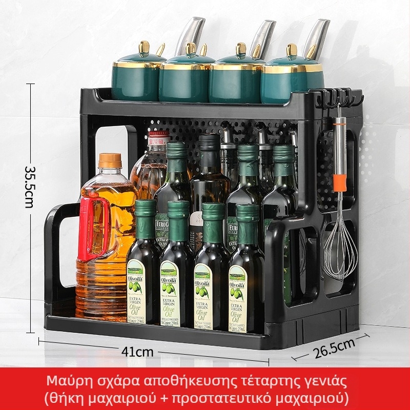 Δάπεδο ράφι κουζίνας με θήκη μπαχαρικών και μαχαίρια, πολυεπίπεδη αποθήκευση επιφάνειας, χωρίς τρύπημα