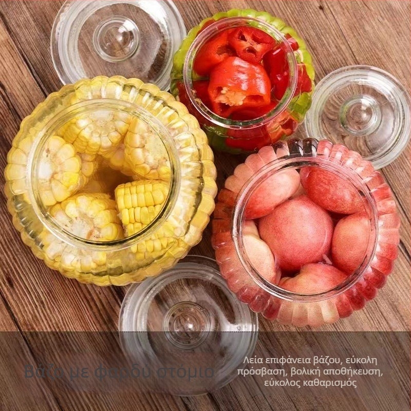 Μεγάλο γυάλινο βάζο με παχύ τοίχωμα και καπάκι, κατάλληλο για οικιακή συντήρηση, μαρινάρισμα και αποθήκευση δημητριακών