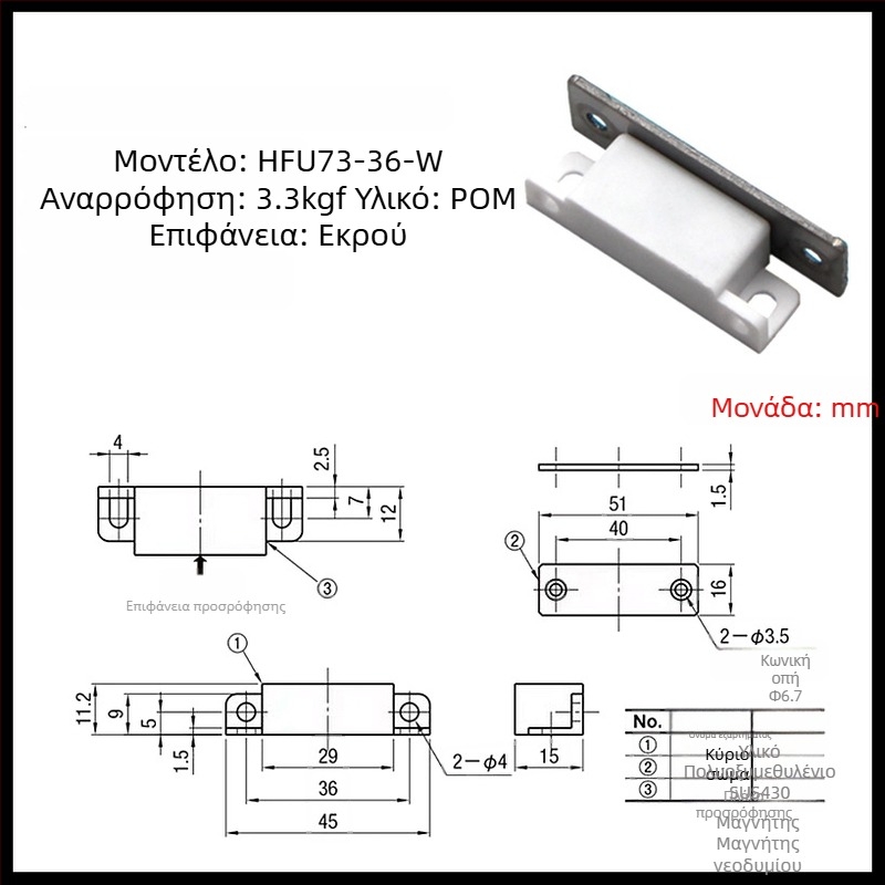 HFU73-36-W/R/G/E Μαγνητικό κράτημα πόρτας με προστασία από σκόνη MPLB/MPLW