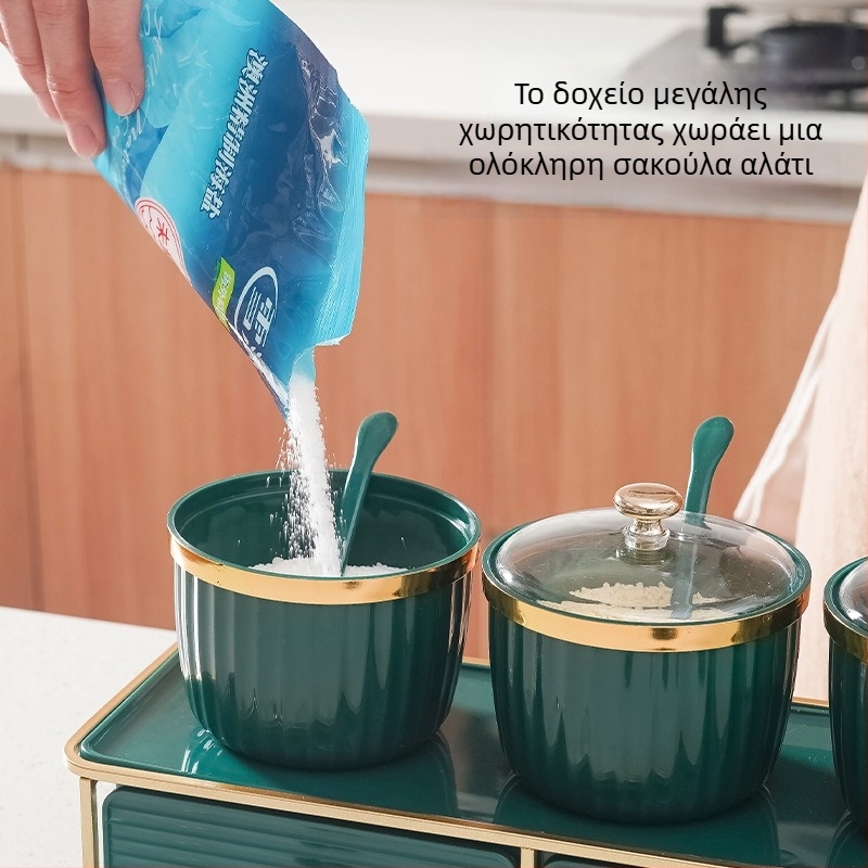 Σετ οργάνωσης μπαχαρικών με μεταλλικό πλαίσιο σε ευρωπαϊκό στυλ, με φιάλες και βάζα