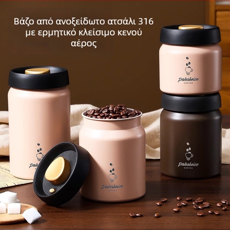 Κενό-σφραγιζόμενο δοχείο από ανοξείδωτο χάλυβα 316 για κόκκους καφέ, φωτεινο-προστατευτικό για τσάι και καφέ σε σκόνη, τροφίμου ποιότητας, στρογγυλό, 800–1000 ml