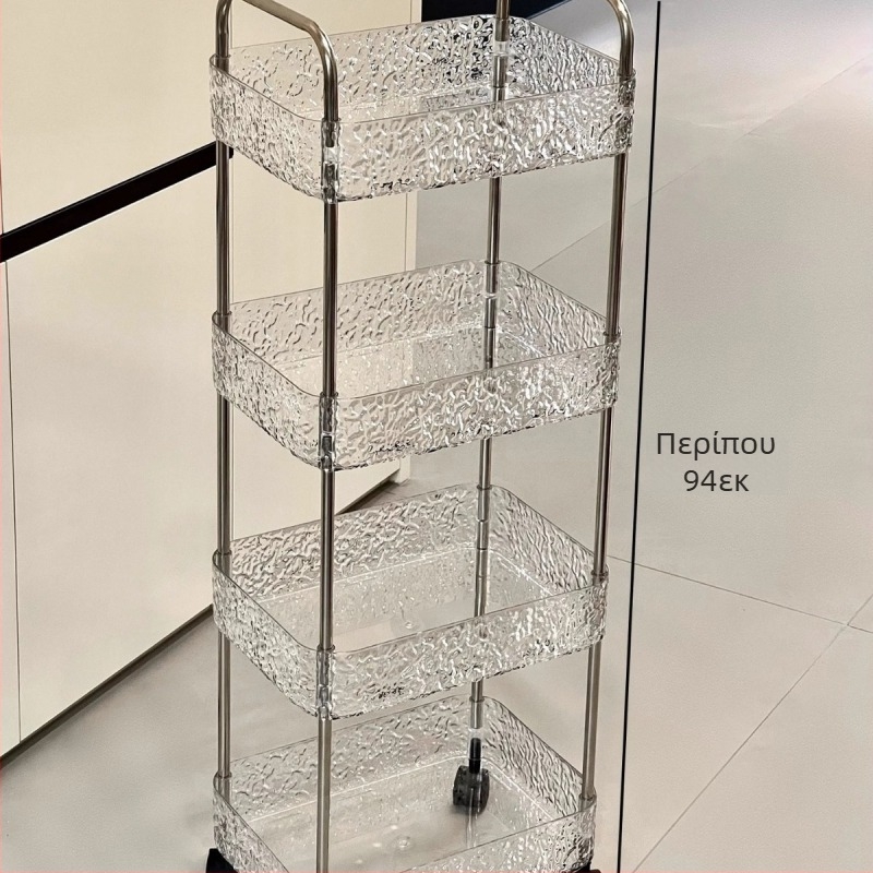 Τέσσερα επίπεδα, δάπεδο-στάσιμο ράφι αποθήκευσης σνακ για οικιακή χρήση, καρότσι για κουζίνα και μπάνιο, με σχέδιο παγετώνα