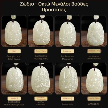 Φυσικός νεφρίτης Χετιανίτης – Κολιέ με Βούδα του Έτους Γέννησης, Μαντζουσούρι Μποντισάτβα, Σαμανταβάντρα και Γκουανίν – για άνδρες και γυναίκες