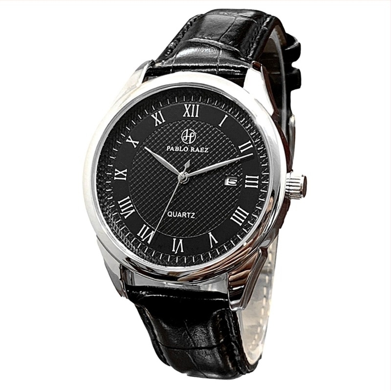 Ανδρικό Quartz ρολόι Pablo Raez με δερμάτινο λουρί, 40 mm καντράν, αδιάβροχο έως 30 m, ημερομηνία, κάσα από ανοξείδωτο ατσάλι