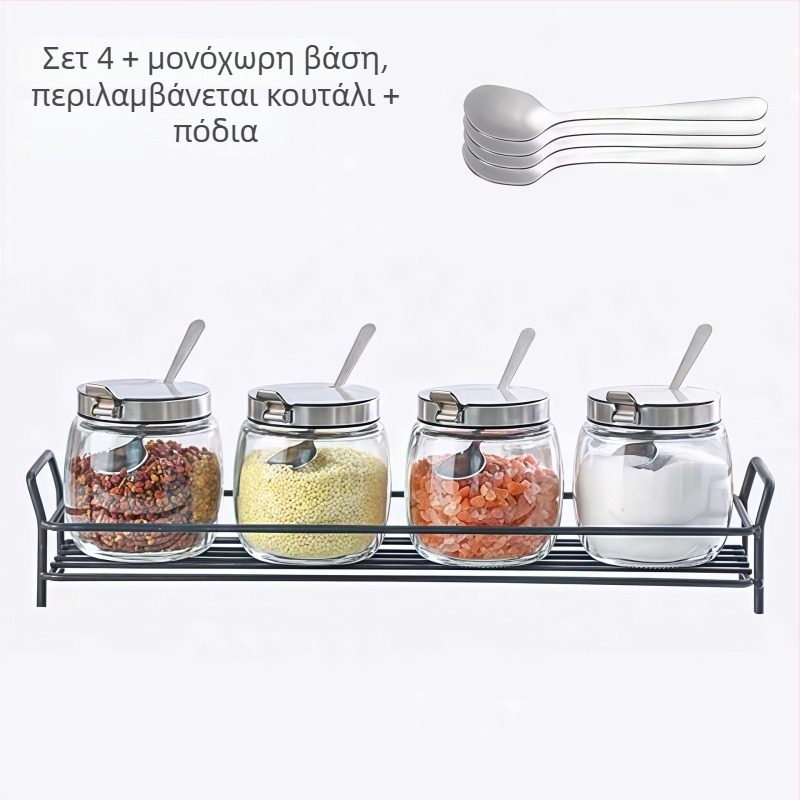 Σετ γυάλινών δοχείων καρυκεύματος χωρίς μόλυβδο, γυάλινο αλατοδοχείο με κουτάλι, ανθεκτικό στην υγρασία για την κουζίνα