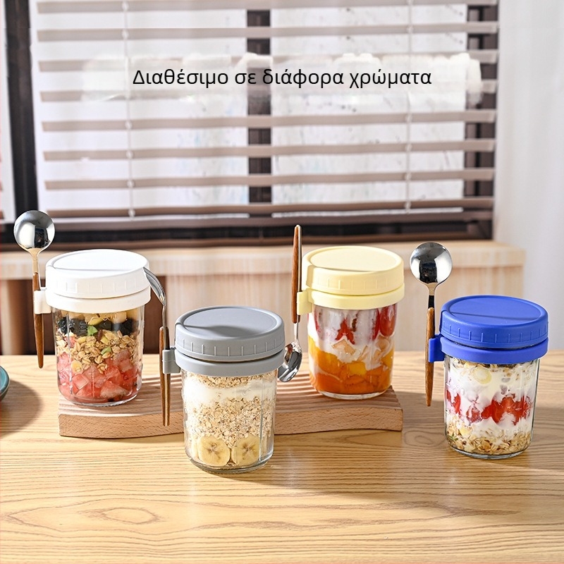 Προσαρμοσμένη φορητή κούπα Overnight oats με κουτάλι και καπάκι, γυάλινο Mason jar