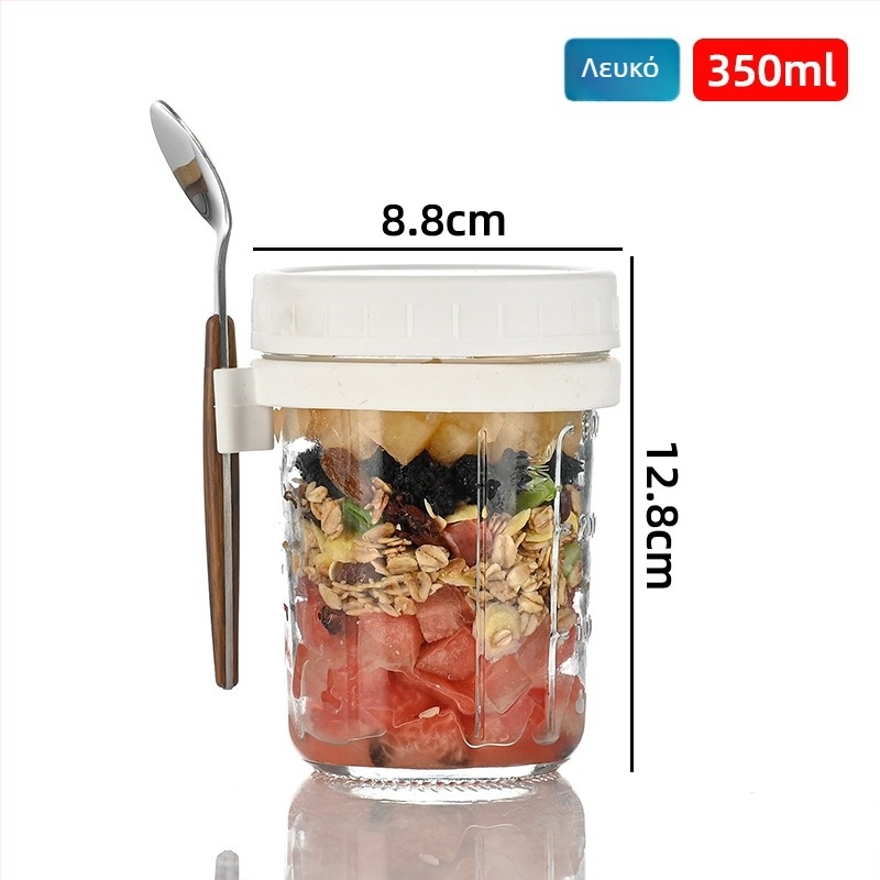 Προσαρμοσμένη φορητή κούπα Overnight oats με κουτάλι και καπάκι, γυάλινο Mason jar