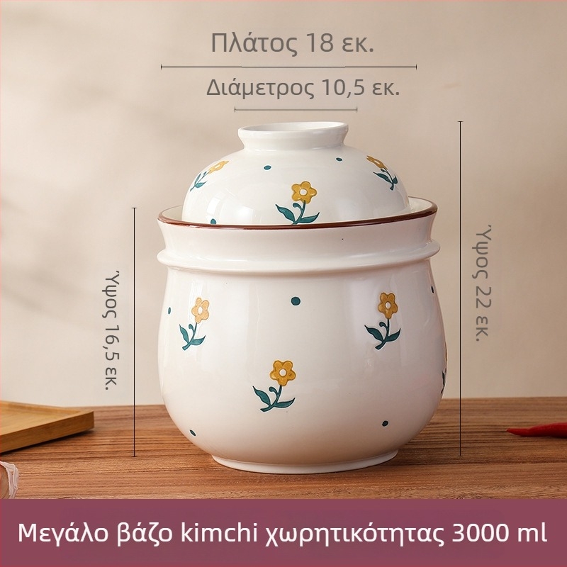 Κεραμικός βάζος για τουρσί λαχανικών με εσωτερικό καπάκι, κινέζικού στυλ, χωρητικότητα 2,1–3 λίτρα, κατάλληλο για φούρνο μικροκυμάτων