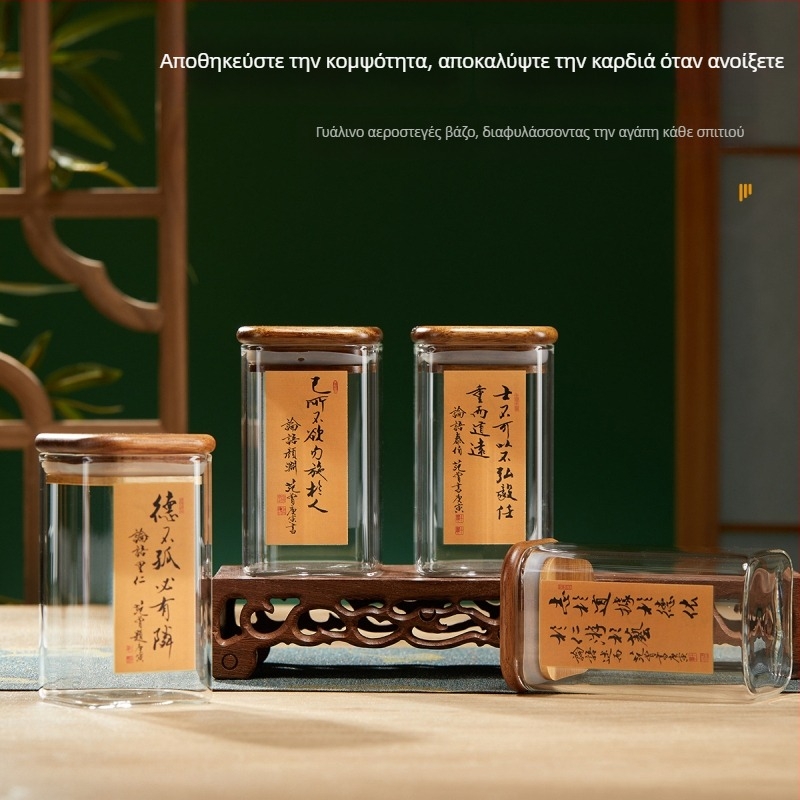 Σειρά Analects: Τετράγωνο γυάλινο δοχείο αποθήκευσης τσαγιού από borosilicate γυαλί, σφραγιζόμενο