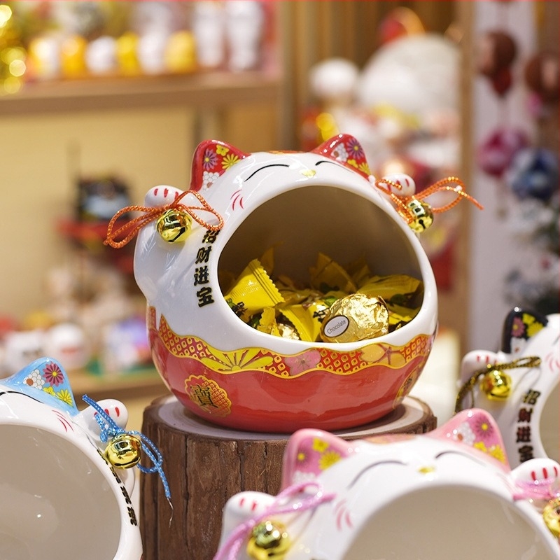 Κεραμική φιγούρα Maneki-neko, βάζο για γλυκίσματα, αποθήκευση κλειδιών και καλλυντικών, μοντέρνο μινιμαλιστικό διακοσμητικό