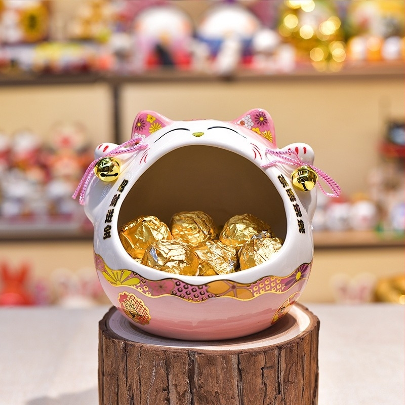 Κεραμική φιγούρα Maneki-neko, βάζο για γλυκίσματα, αποθήκευση κλειδιών και καλλυντικών, μοντέρνο μινιμαλιστικό διακοσμητικό