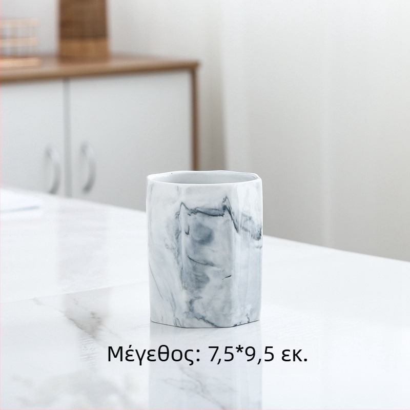 Κεραμικός οργανωτής στυλό και δοχείο αποθήκευσης πινέλων μακιγιάζ με μαρμάρινο σχέδιο και χρυσό περίγραμμα, σε σκανδιναβικό ύφος πολυτέλειας