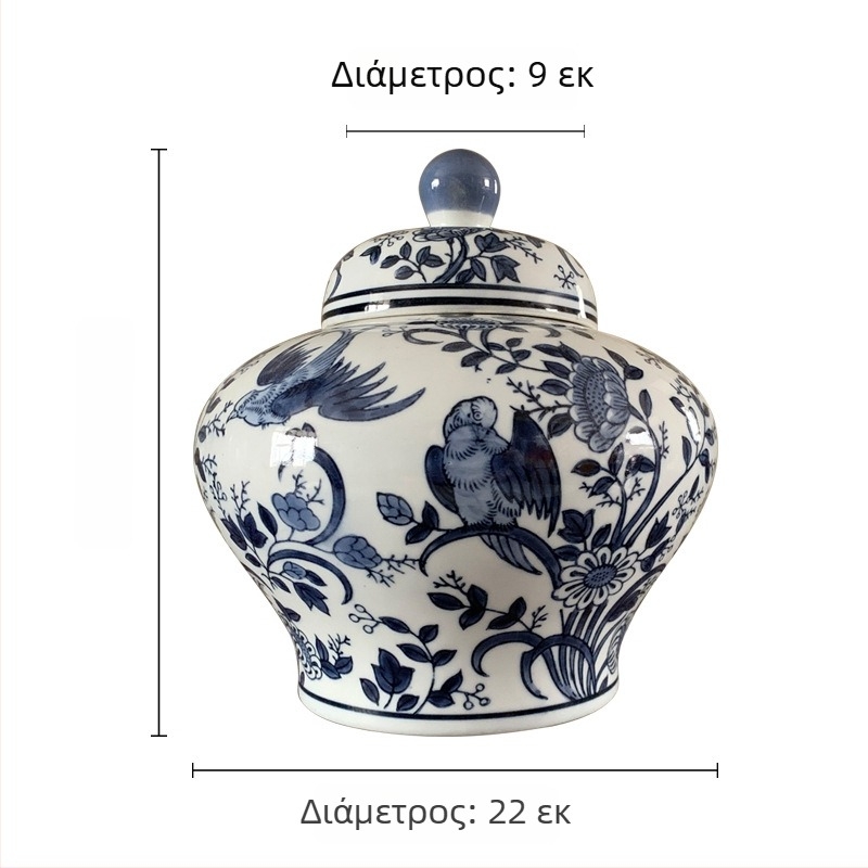 Μπλε-λευκή πορσελάνινη βάζα με καπάκι για ανθοστολισμό, κεραμικά διακοσμητικά σε κινέζικο αρχαϊκό στυλ