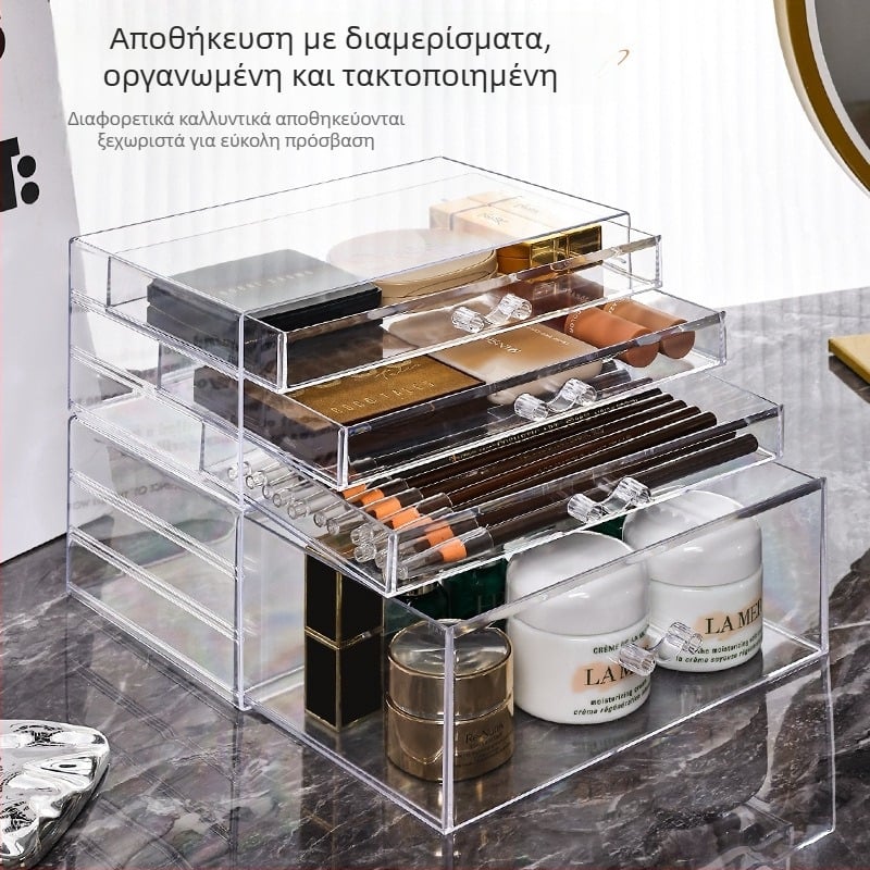 Κουτί αποθήκευσης καλλυντικών με συρτάρι, ανθεκτικό στη σκόνη, με μεγάλη χωρητικότητα – επιτραπέζιος οργανωτής για φροντίδα δέρματος και μακιγιάζ