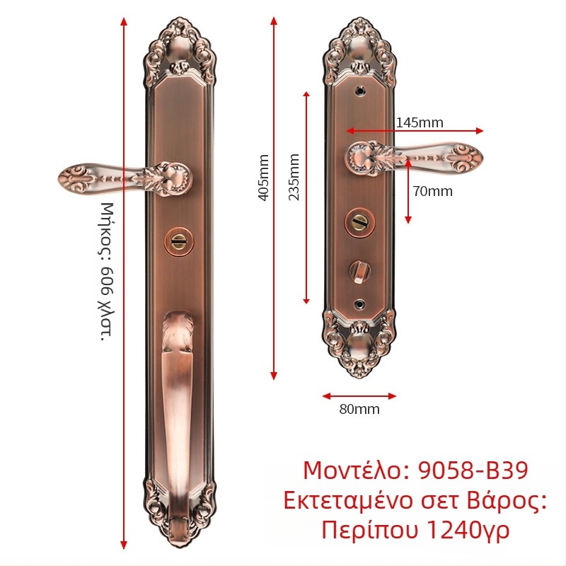 Λαβή πόρτας από ανοξείδωτο ατσάλι, ευρωπαϊκού στυλ για διπλή πόρτα, κλειδαριά ασφαλείας, σετ κλειδώματος πολυτελείας, διπλής όψης λαβή αντί-κλοπής
