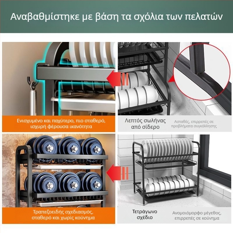 Πολυλειτουργικό ράφι κουζίνας για πιάτα με αποστράγγιση, θήκη μαχαιριών και αποθήκευση μπολ και μαχαιροπίρουνων