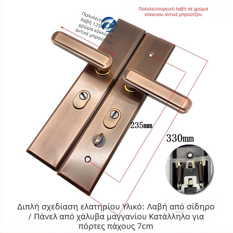Χειρολαβή πόρτας από ανοξείδωτο ατσάλι με φινίρισμα καθρέφτη, αντιδιαρρηκτική, σταθερή λαβή, ρυθμιζόμενος μονο- και διπλός μηχανισμός κλειδώματος