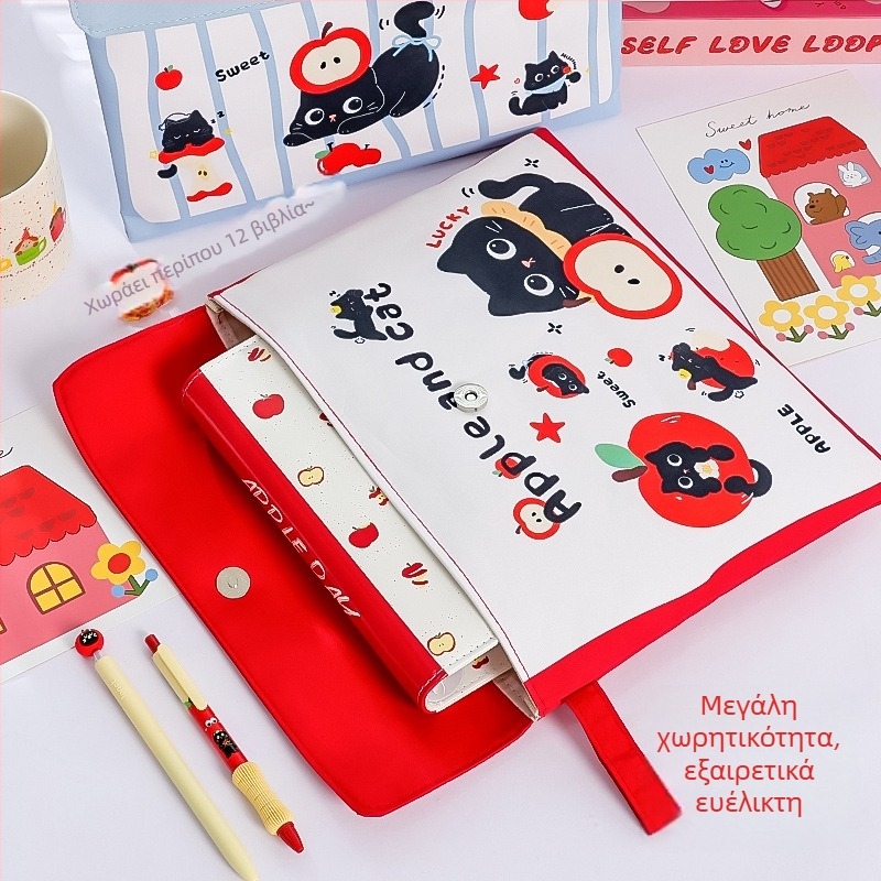 Χαριτωμένη τσάντα εγγράφων Apple Kitty, βολική λαβή για αποθήκευση μαθητικών εργασιών
