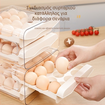 Διαφανές PET κουτί αποθήκευσης αυγών με 32 διαμερίσματα, διώροφο σχέδιο με συρτάρια για το ψυγείο