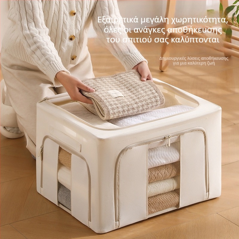 Αναδιπλούμενο κουτί αποθήκευσης από TWILL με τρία παράθυρα, μεγάλης χωρητικότητας, πλένεται, για ρούχα και παπλώματα, φιλικό προς το περιβάλλον, ιαπωνικού στυλ