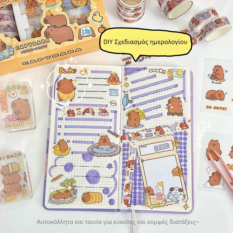 Σετ ταινιών planner με καπιμπάρα και αυτοκόλλητα εκτυπωμένα με λέιζερ για DIY διακόσμηση ημερολογίου