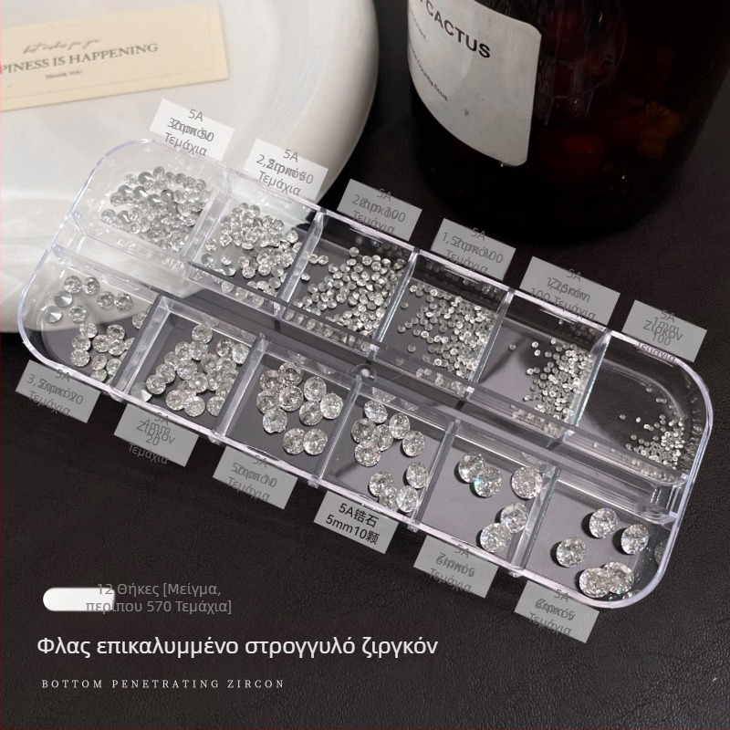 Μίνι διαφανείς ζιρκόν στρας για νύχια, λαμπερά 5A, διαφανή σαν πάγο, 12 τμήματα με ποικιλία σχημάτων, μυτερή πλάτη για σχέδια νυχιών