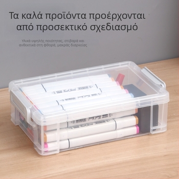 Διαφανής πολυλειτουργική θήκη αποθήκευσης για καλλιτεχνικά εργαλεία — ορθογώνια επιτραπέζια θήκη με καπάκι και διπλό κλείσιμο