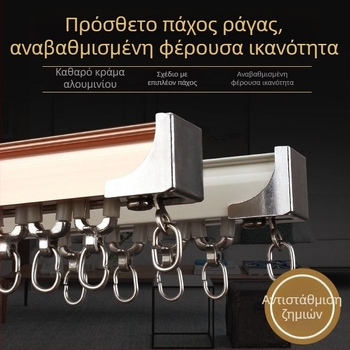 Αλουμινένιο σύστημα κουρτινών με διπλό κανάλι: οδηγός τροχού και εξαρτήματα, ευθύ κανάλι και καμπύλο κανάλι, επάνω και πλευρική εγκατάσταση
