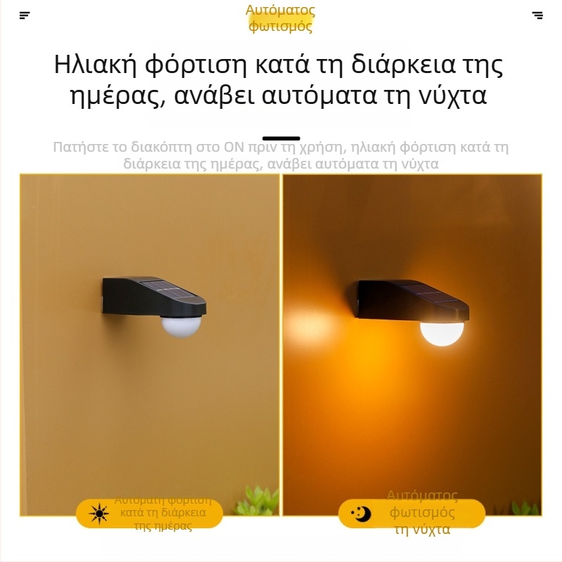 Ηλιακό εξωτερικό φωτιστικό τοίχου για κήπο και μπαλκόνι – διακοσμητικό φωτιστικό τοπίου, νυχτερινό φως