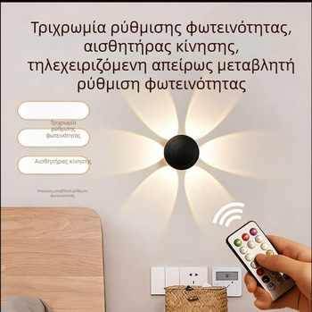 Τοίχου LED λαμπτήρας με μαγνητική ασύρματη φόρτιση, αισθητήρας κίνησης και ατμοσφαιρικό φωτισμό – σχέδιο άνθος μανιτάρι