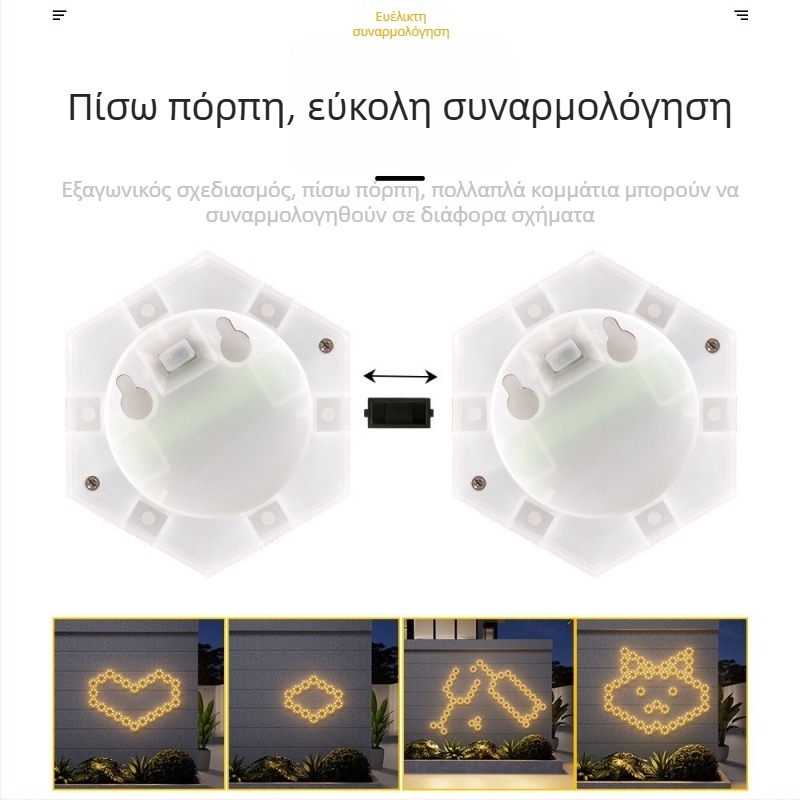 Ηλιακό φωτιστικό με 8 LED σε σχήμα κυψέλης – διακοσμητικό φως για εξωτερικό τοίχο, νυχτερινό φως
