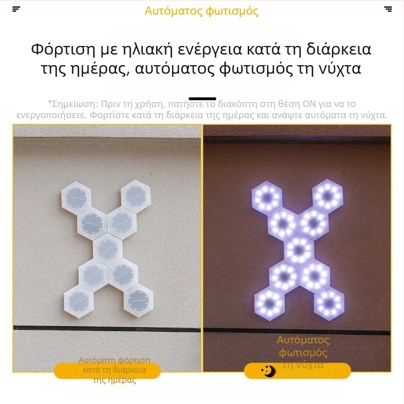 Ηλιακό φωτιστικό με 8 LED σε σχήμα κυψέλης – διακοσμητικό φως για εξωτερικό τοίχο, νυχτερινό φως