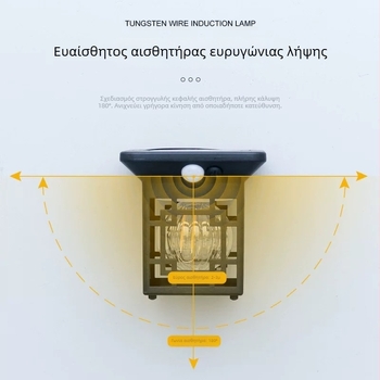 Ρετρό ηλιακός λαμπτήρας με βολφραμική ίνα, εξωτερικός αδιάβροχος διακοσμητικός φωτισμός κήπου, διαμόρφωση τοπίου, τοίχου με αισθητήρα, χωρίς καλώδια