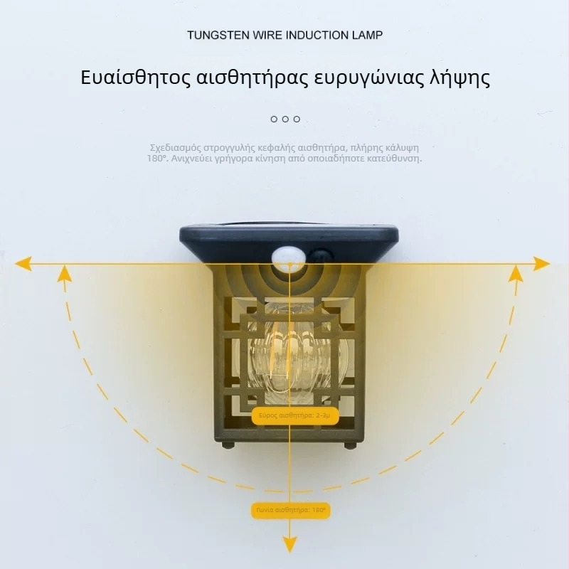 Ρετρό ηλιακός λαμπτήρας με βολφραμική ίνα, εξωτερικός αδιάβροχος διακοσμητικός φωτισμός κήπου, διαμόρφωση τοπίου, τοίχου με αισθητήρα, χωρίς καλώδια