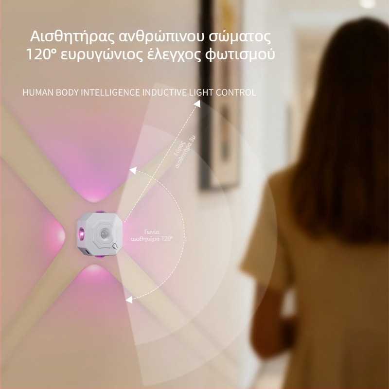 Εσωτερικό επιτοίχιο LED φωτιστικό με αισθητήρα κίνησης, σχέδιο τεσσάρων ματιών, περιβαλλοντικό φωτισμό σε τρεις αποχρώσεις για διάδρομο και υπνοδωμάτιο