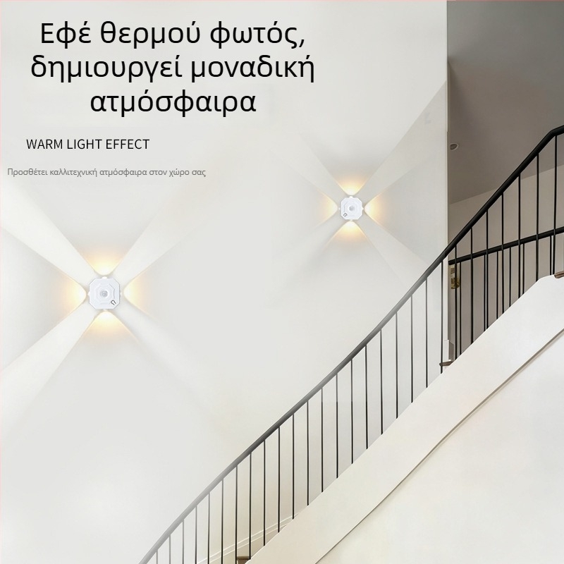 Εσωτερικό επιτοίχιο LED φωτιστικό με αισθητήρα κίνησης, σχέδιο τεσσάρων ματιών, περιβαλλοντικό φωτισμό σε τρεις αποχρώσεις για διάδρομο και υπνοδωμάτιο