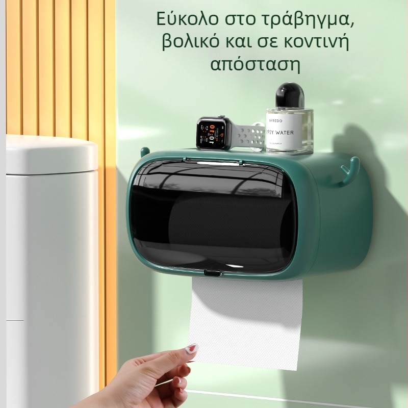 Επιτοίχιο πολυλειτουργικό θήκη χαρτομάντιλων και ρολού τουαλέτας για μπάνιο, χωρίς διάτρηση