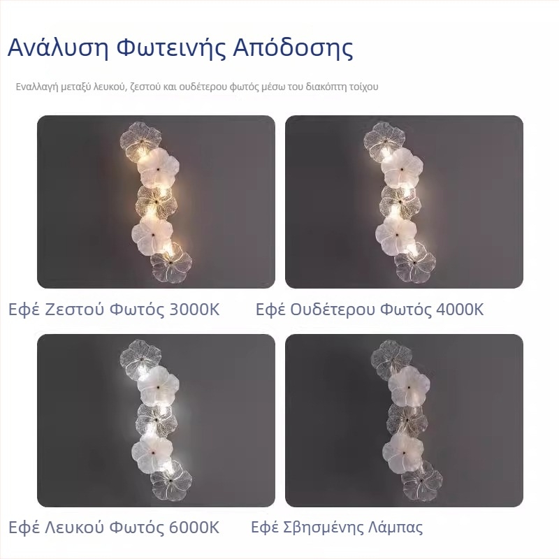 Φωτιστικό τοίχου γαλλικού στιλ πολυτελείας με σχέδιο από γυάλινο λουλούδι για σαλόνι – μοντέρνος μινιμαλιστικός σχεδιασμός