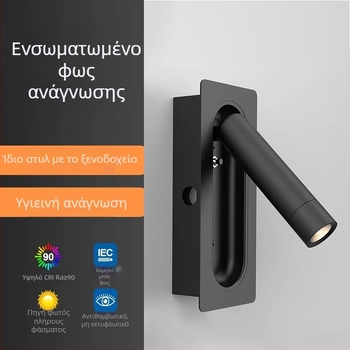 Ενσωματωμένος λαμπτήρας τοίχου πλήρους φάσματος με περιστρεφόμενη κεφαλή για ανάγνωση στο υπνοδωμάτιο και φωτισμό διαδρόμου σε βορειοευρωπαϊκό στυλ.