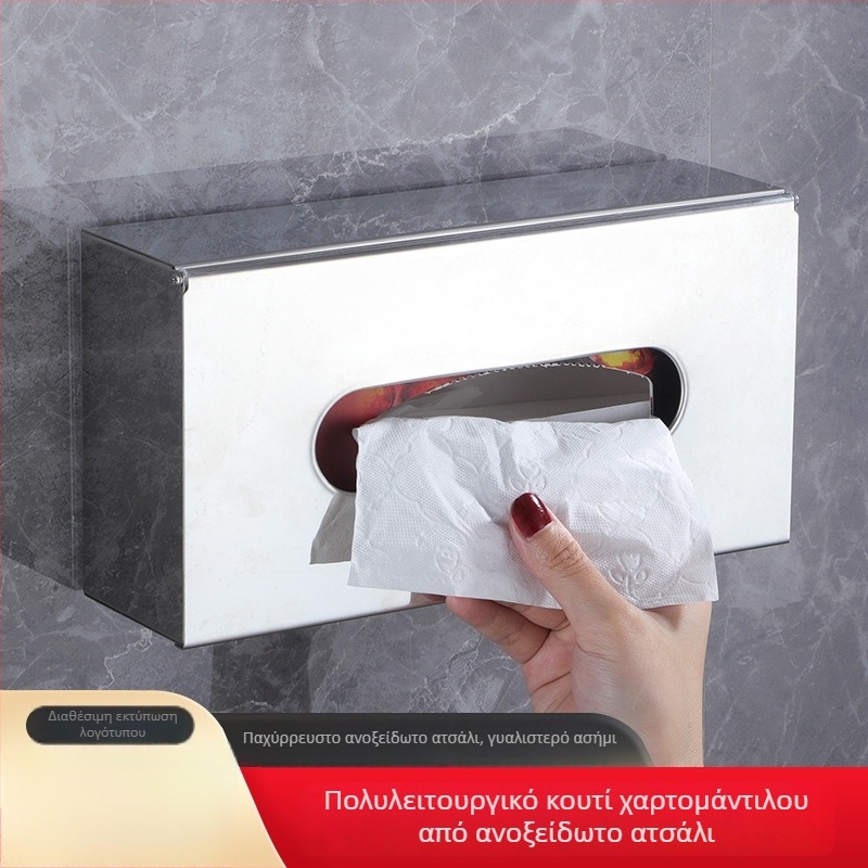 Τοποθετούμενο στον τοίχο κουτί χαρτοπετσέτας από ανοξείδωτο ατσάλι για μπάνιο και τουαλέτα